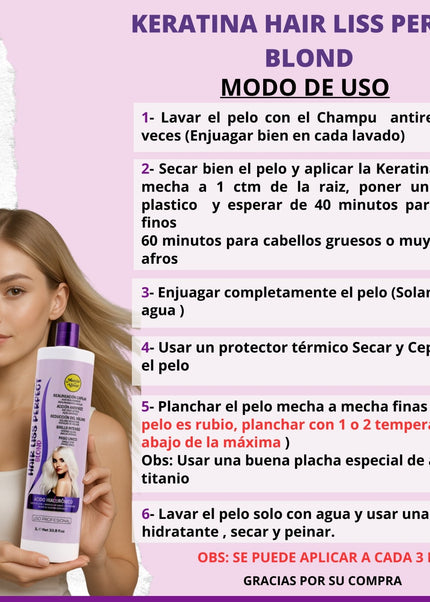 Alisado Hair Liss Perfecto Matizador 1000ml + Btx Rubia Poderosa 500g