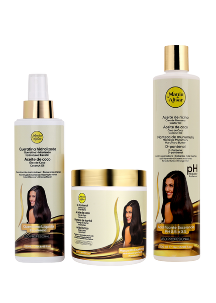 Kit Pre-Tratamiento, Máscara 500g, Acidificante 500ml y Queratina Líquida 250ml