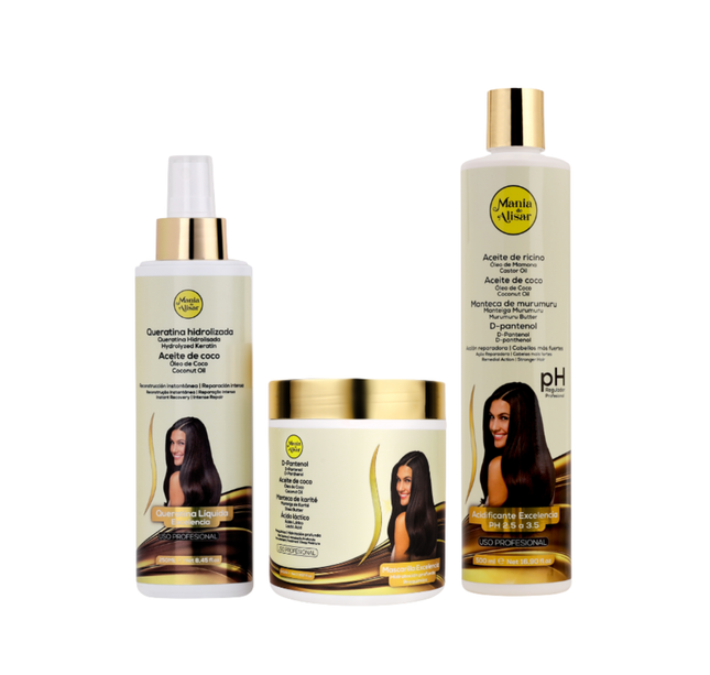 Kit Pre-Tratamiento, Máscara 500g, Acidificante 500ml y Queratina Líquida 250ml