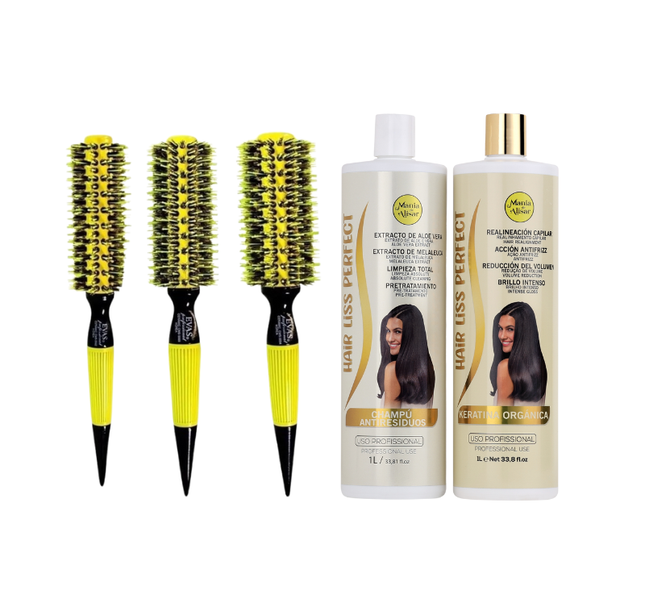 Alisado Brasileño Kit Hair Liss Perfect  1000ml + Cepillos Cerdas de Jabali