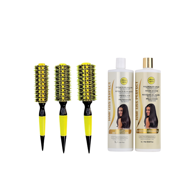 Alisado Brasileño Kit Hair Liss Perfect  1000ml + Cepillos Cerdas de Jabali