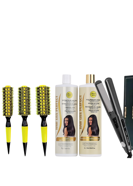 Kit de Alisado Hair Liss Perfect + Plancha + 3 Cepillos + REGALO Peine de Carbon