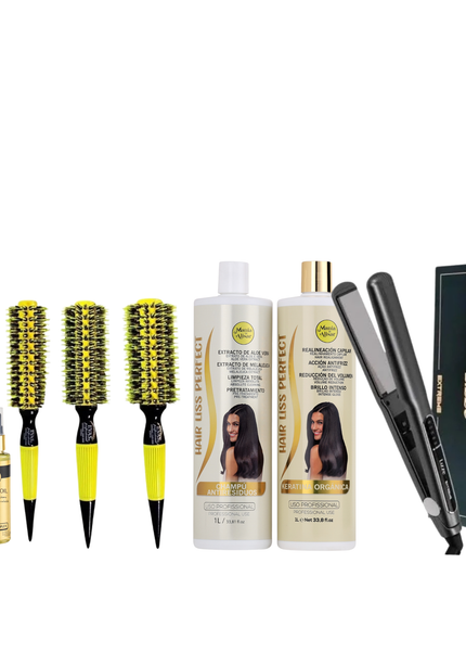 Kit de Alisado Hair Liss Perfect + Plancha + 3 Cepillos + REGALO Peine de Carbon + Serum