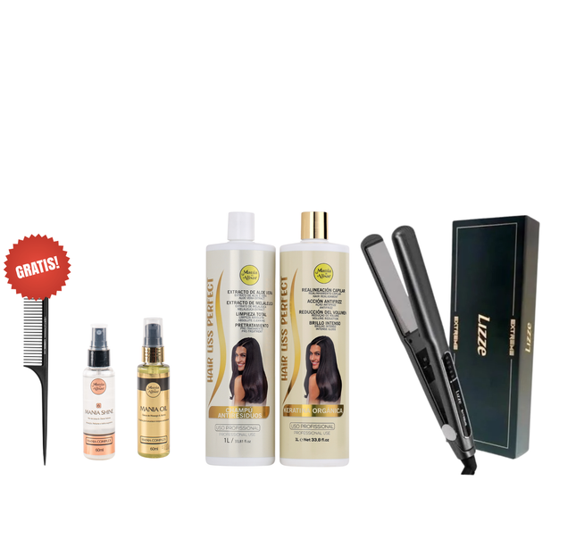 Alisado Brasileño   Hair Liss Perfect + Plancha Lizze Extreme + Regalo Peine de Carbon + Serum + Perfume para el Pelo