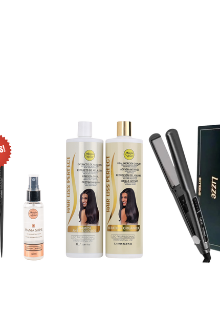 Kit de Alisado + Plancha + 3 Cepillos + REGALO Peine de Carbon + Perfume para el Pelo