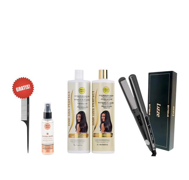 Kit de Alisado + Plancha + 3 Cepillos + REGALO Peine de Carbon + Perfume para el Pelo